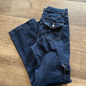 Hot Kiss Dark Blue Wide Cargo Leg Jeans